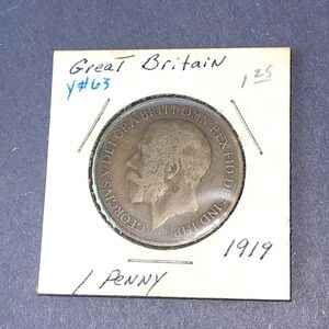 Great Britain 1 penny 1919 George V & Britannia KM#810 Bronze